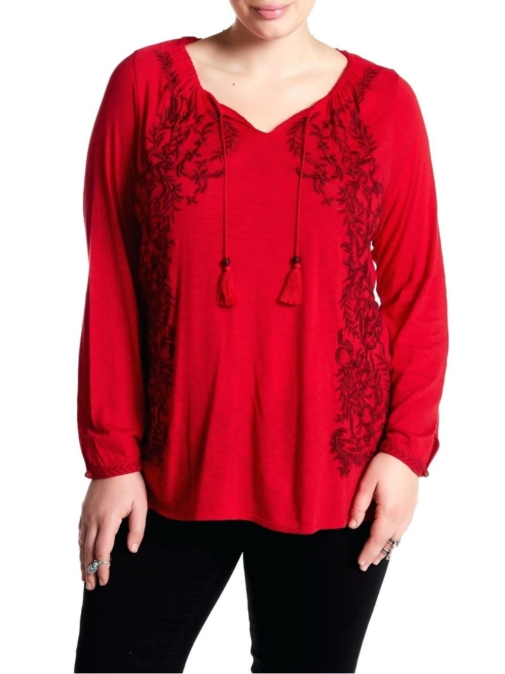 ❤️EUC Lucky Brand🍀(Vintage) "Red❤️Peasant Blouse w/Burgundy🍷Embroidery” Sz 1X